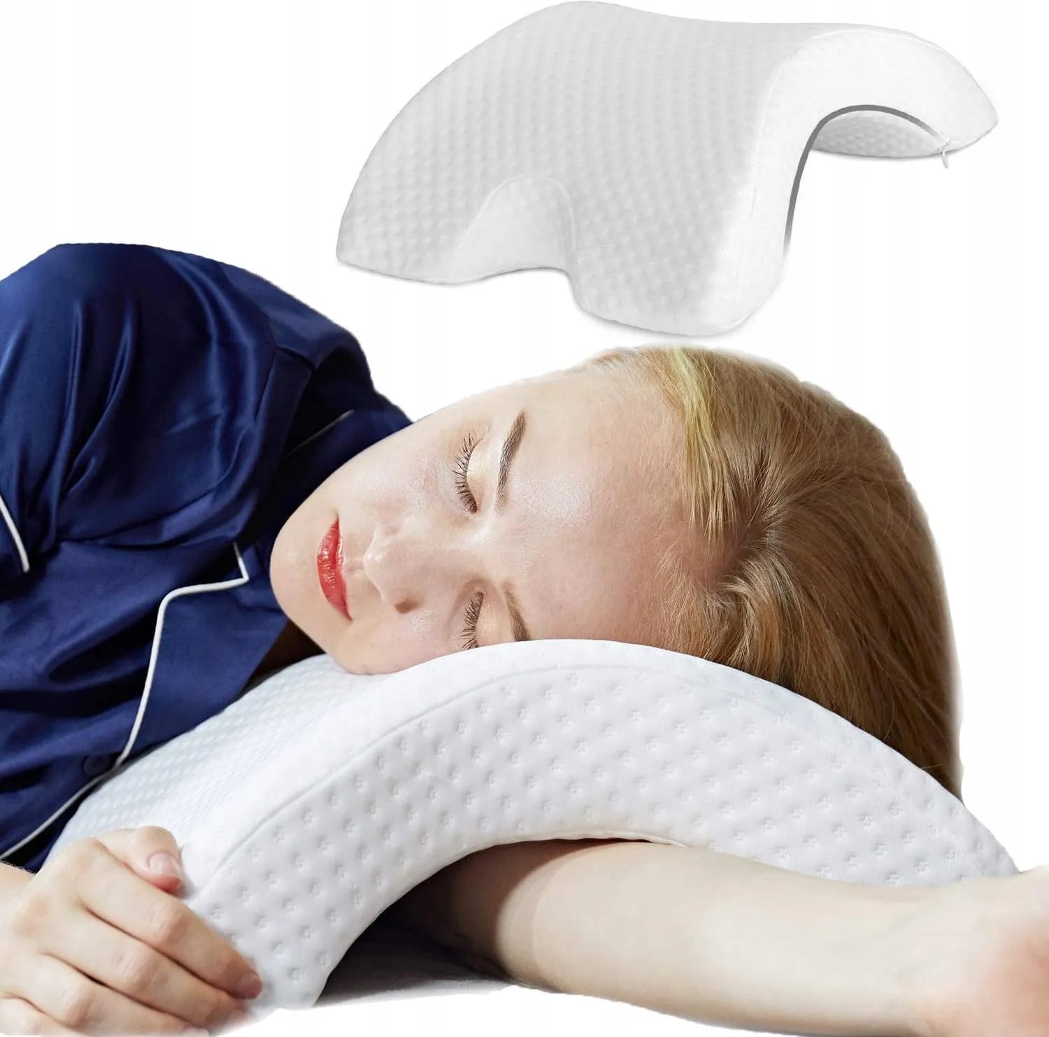 image-10474.jpeg Poduszka Ortopedyczna Z Otworem Na Rękę Do Spania Memory Łukowa Biała