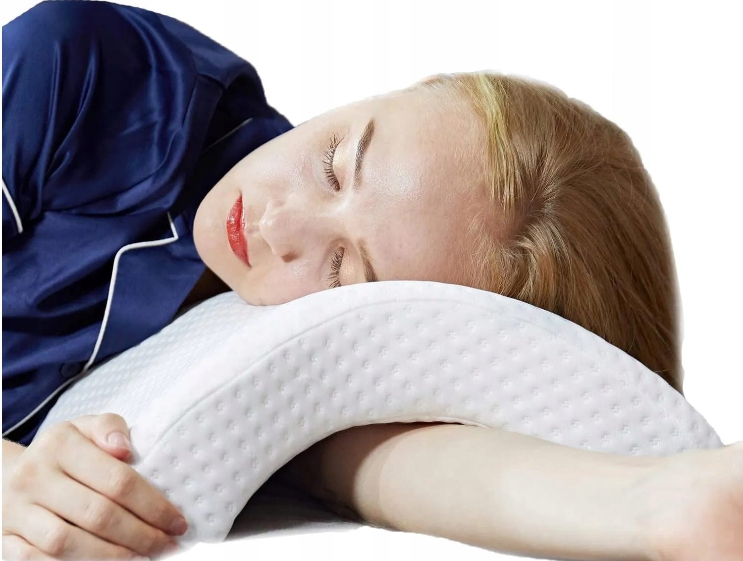 image-10484.jpeg Poduszka Ortopedyczna Z Otworem Na Rękę Do Spania Memory Łukowa Biała