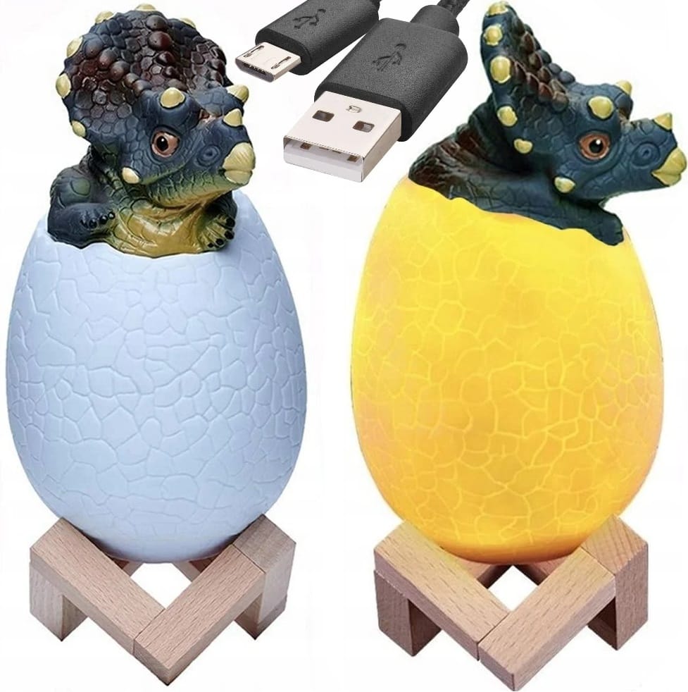 Lampka Nocna Dinozaur Triceratops Jajko Rgb Led Jajo Dinozaura Świecące Usb