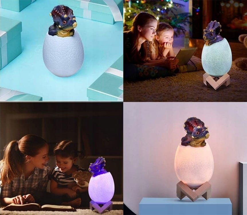 Lampka Nocna Dinozaur Triceratops Jajko Rgb Led Jajo Dinozaura Świecące Usb
