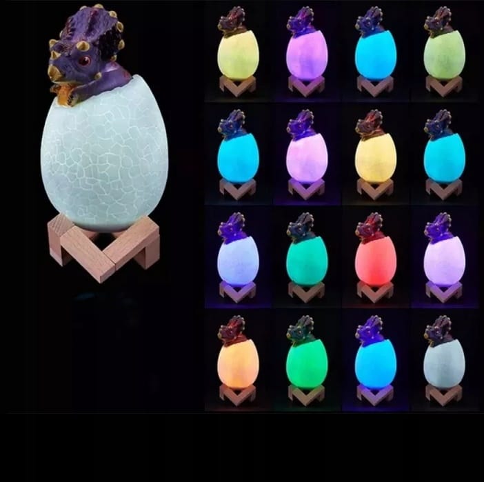 Lampka Nocna Dinozaur Triceratops Jajko Rgb Led Jajo Dinozaura Świecące Usb