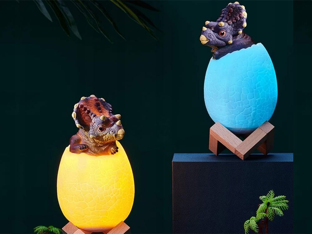 Lampka Nocna Dinozaur Triceratops Jajko Rgb Led Jajo Dinozaura Świecące Usb
