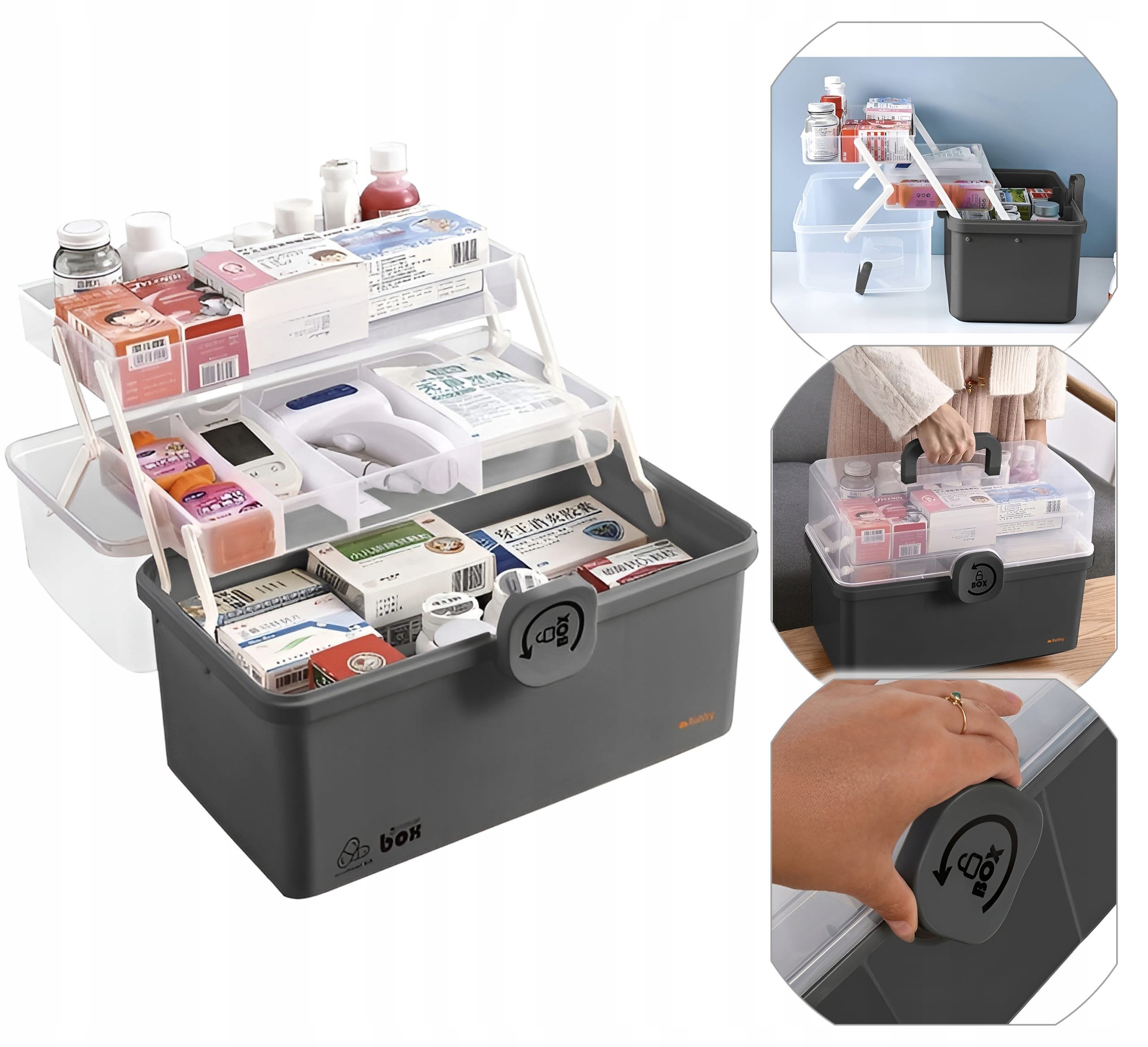 Organizer Na Leki Pojemnik Pudełko Kasetka Apteczka Duży Na Zamek Skrzynka