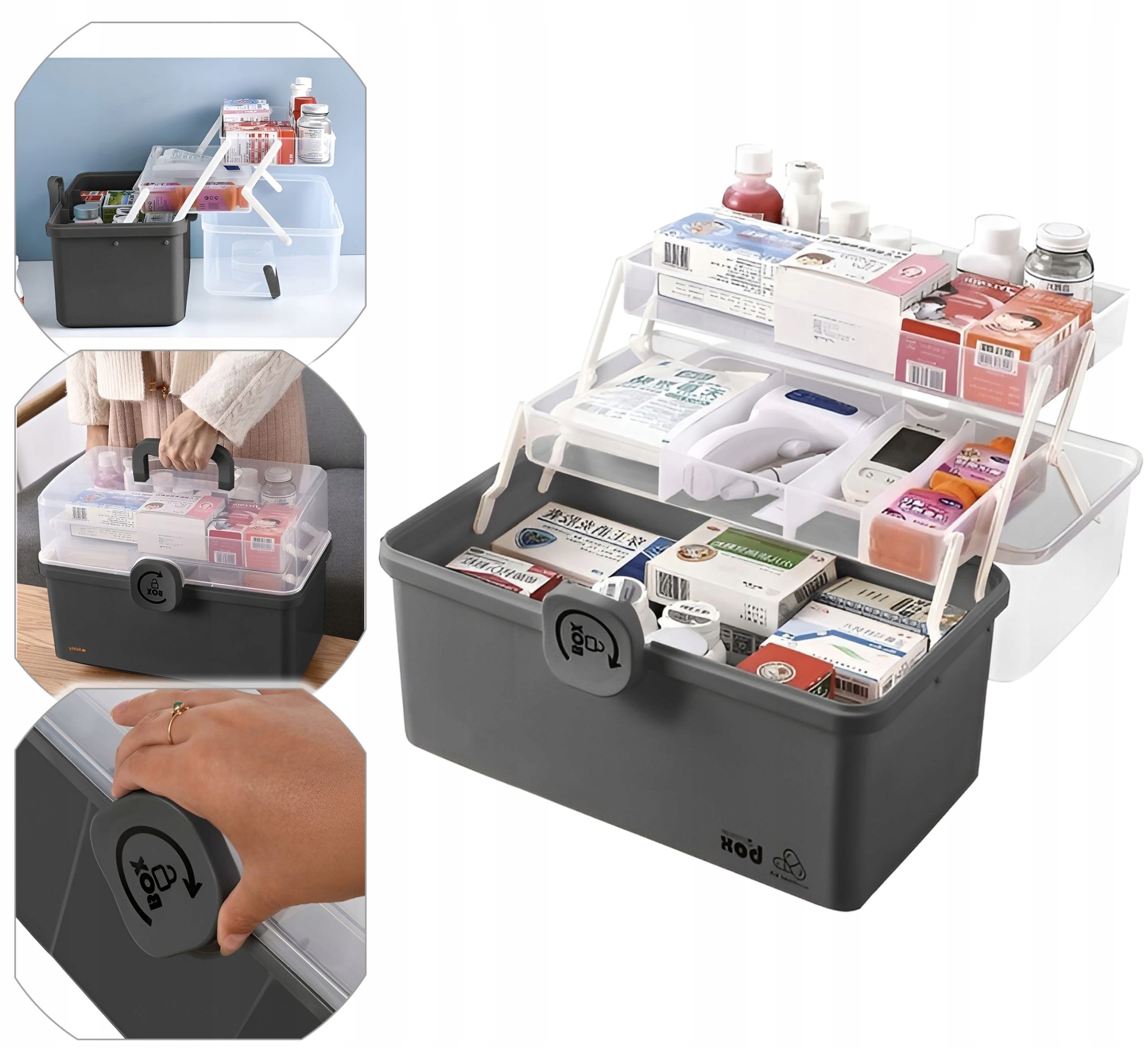 Organizer Na Leki Pojemnik Pudełko Kasetka Apteczka Duży Na Zamek Skrzynka