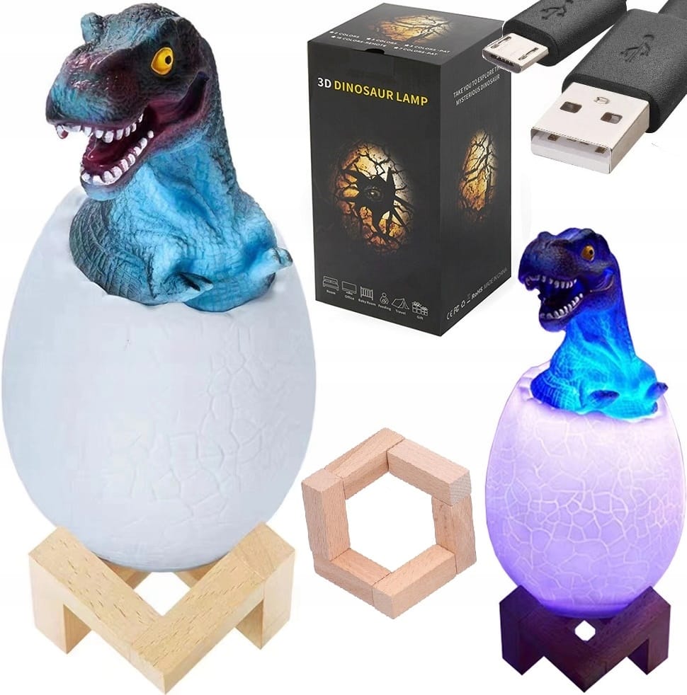 Lampka Nocna Dinozaur Tyranosaur Jajko Rgb Led Jajo Świecące Dla Dzieci Usb