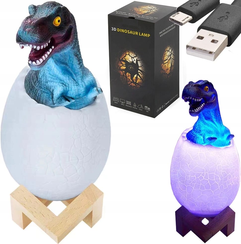 Lampka Nocna Dinozaur Tyranosaur Jajko Rgb Led Jajo Świecące Dla Dzieci Usb