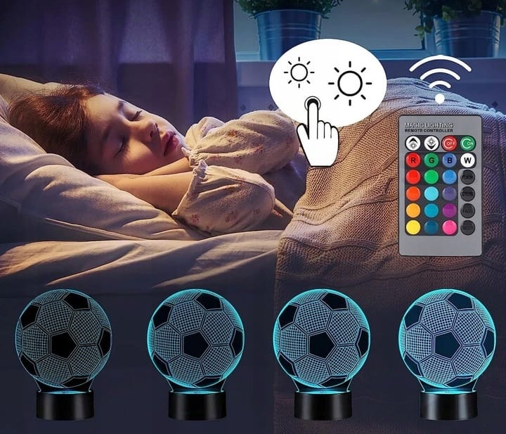 Lampka Nocna Biurkowa Piłka Nożna 3d Zmieniająca Kolory Dla Piłkarza Pilot
