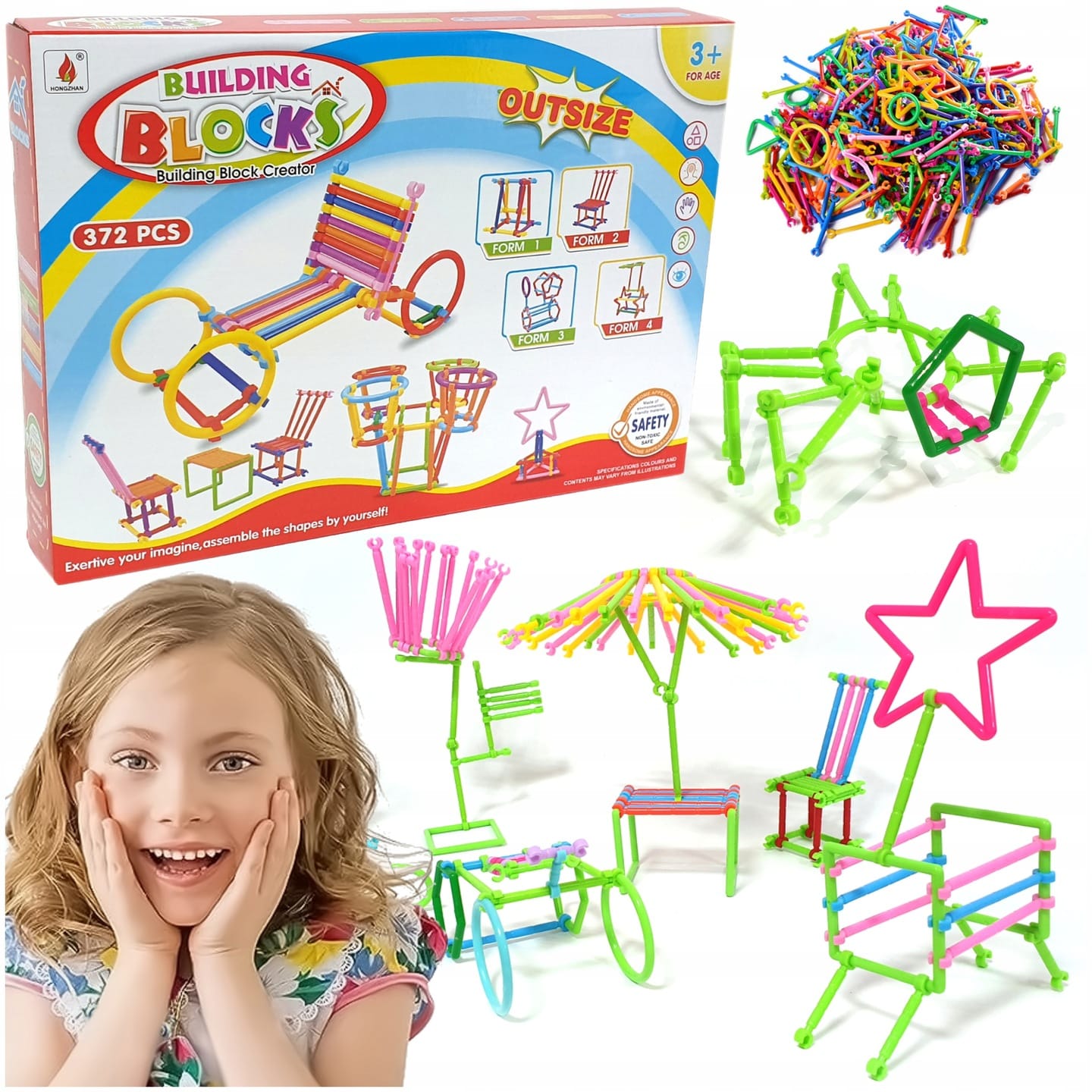 Kreatywne Klocki Konstrukcyjne Słomki Dla Dzieci Rurki Patyczki 372 Sztuk