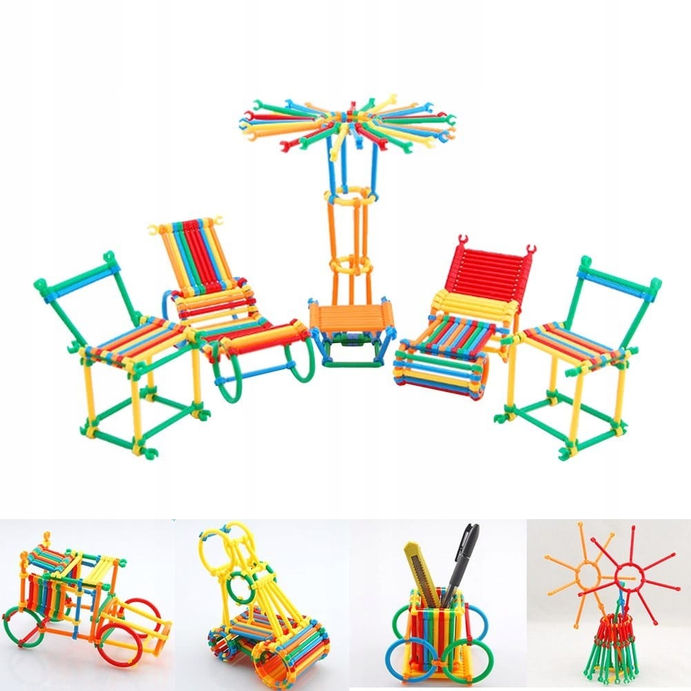 Kreatywne Klocki Konstrukcyjne Słomki Dla Dzieci Rurki Patyczki 372 Sztuk