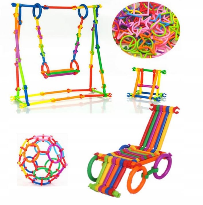 Kreatywne Klocki Konstrukcyjne Słomki Dla Dzieci Rurki Patyczki 372 Sztuk