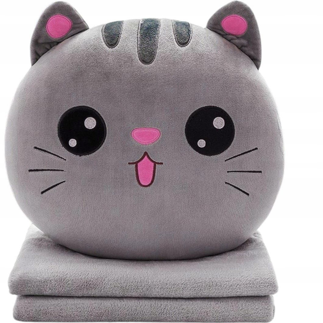 Kotek Z Kocykiem Koc 160x110 cm Maskotka Poduszka Pluszowy Przytulanka 3w1