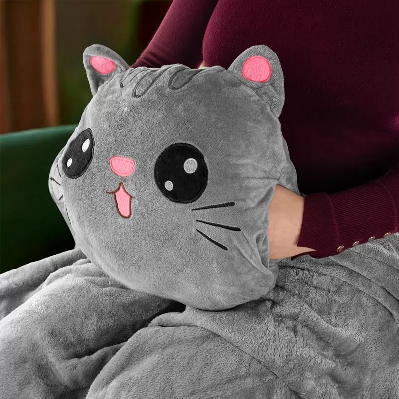 Kotek Z Kocykiem Koc 160x110 cm Maskotka Poduszka Pluszowy Przytulanka 3w1