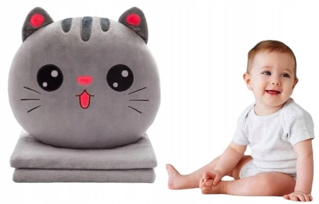 Kotek Z Kocykiem Koc 160x110 cm Maskotka Poduszka Pluszowy Przytulanka 3w1