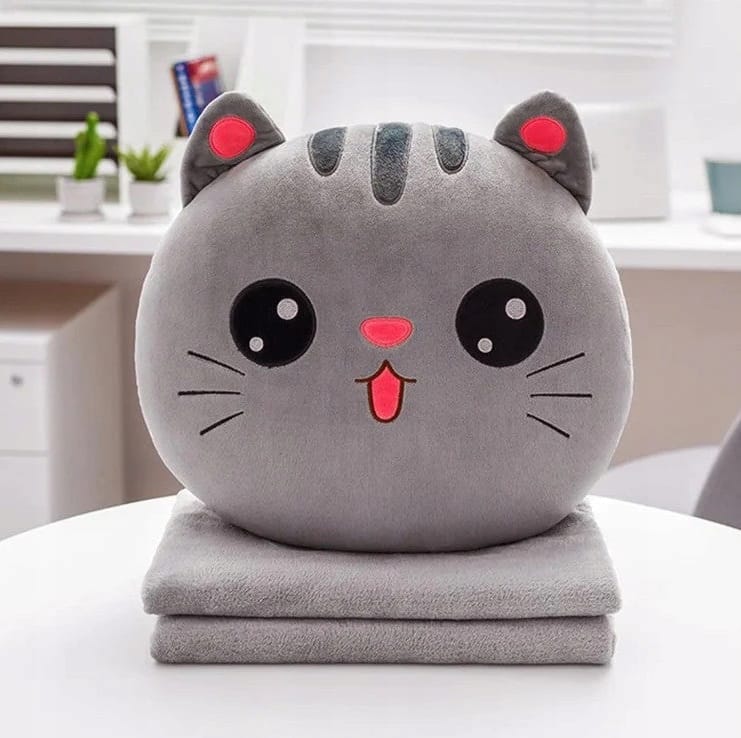 Kotek Z Kocykiem Koc 160x110 cm Maskotka Poduszka Pluszowy Przytulanka 3w1