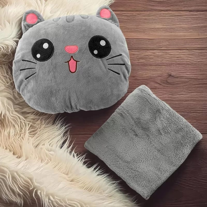 Kotek Z Kocykiem Koc 160x110 cm Maskotka Poduszka Pluszowy Przytulanka 3w1