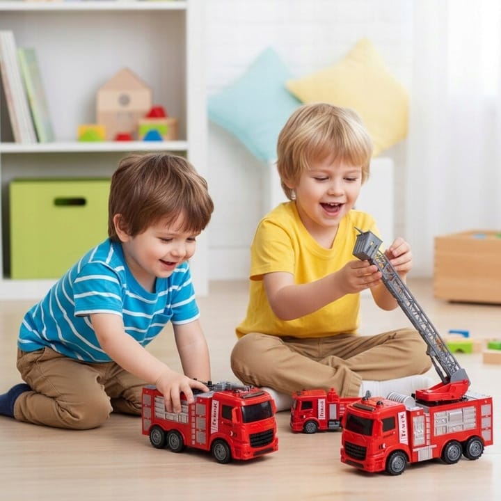 Wóz Strażacki Dla Dzieci Iso Trade Straż Pożarna Duży Zestaw 6 szt Zabawka