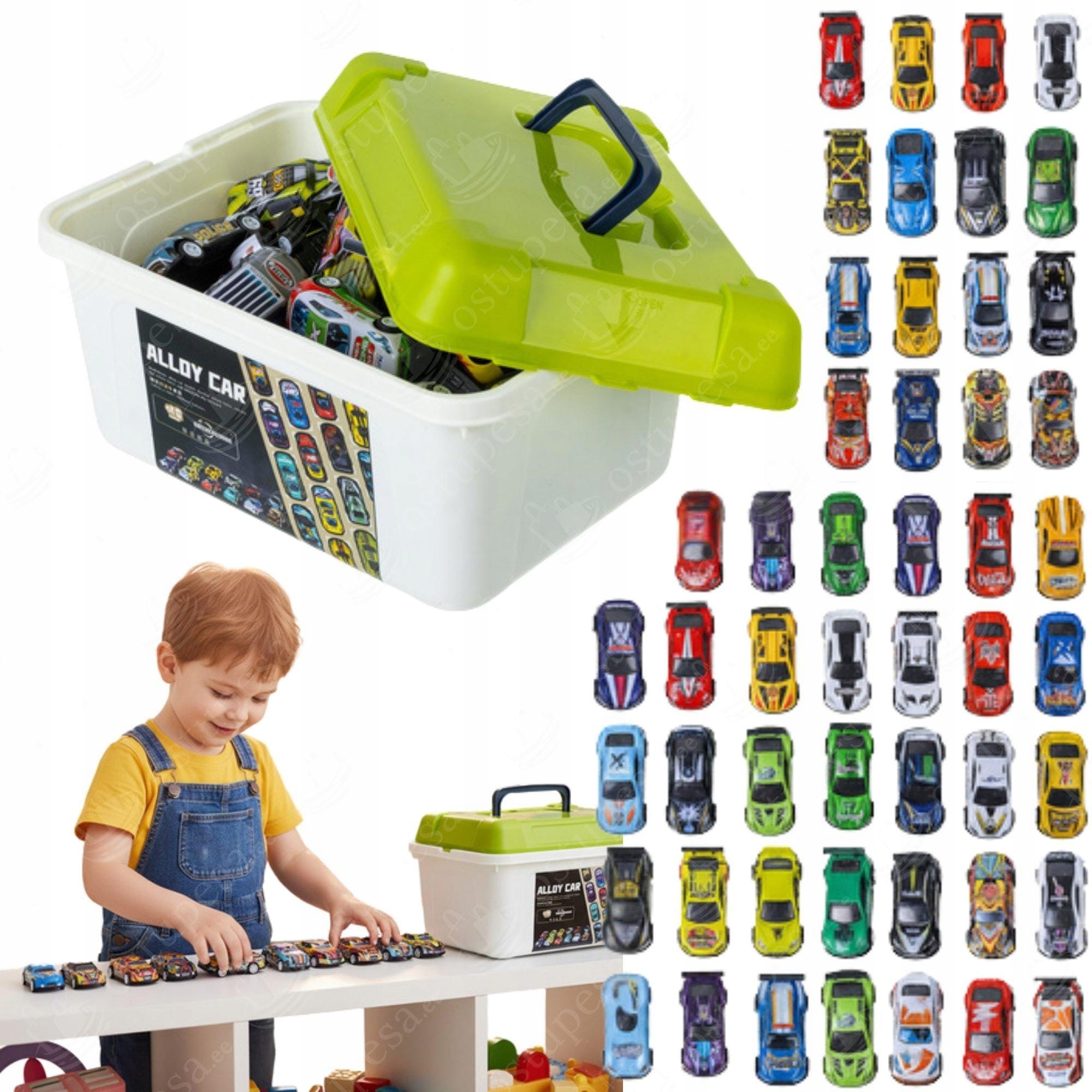 Samochodziki Resoraki Z Napędem 50 szt Metalowych Aut + Organizer