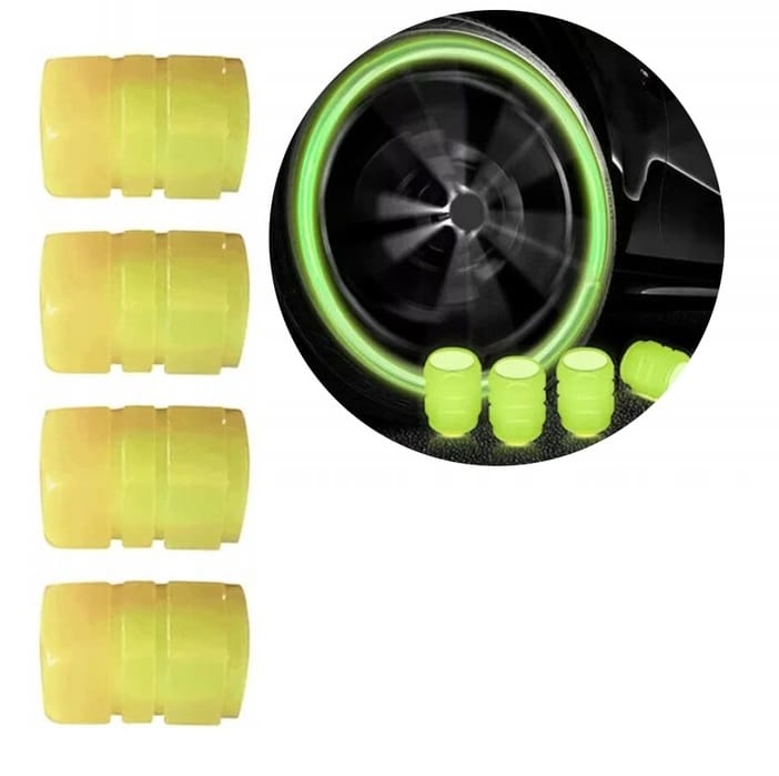 4 X Nakrętki Świecące Fluorescencyjne Na Wentyl Koło Samochodowy Auto Rower