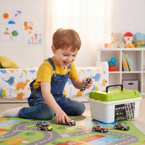 Samochodziki Resoraki Z Napędem 50 szt Metalowych Aut + Organizer