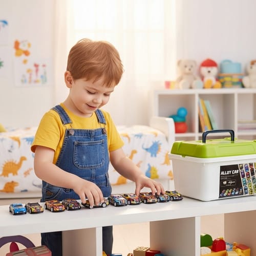 Samochodziki Resoraki Z Napędem 50 szt Metalowych Aut + Organizer