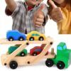 Laweta Ciężarówka Tir Drewniana Składana Zestaw + 4 Auta Autka Samochodziki