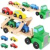 Laweta Ciężarówka Tir Drewniana Składana Zestaw + 4 Auta Autka Samochodziki