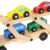 Laweta Ciężarówka Tir Drewniana Składana Zestaw + 4 Auta Autka Samochodziki