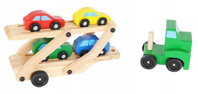 Laweta Ciężarówka Tir Drewniana Składana Zestaw + 4 Auta Autka Samochodziki