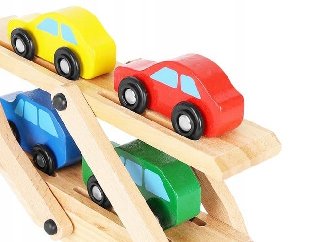Laweta Ciężarówka Tir Drewniana Składana Zestaw + 4 Auta Autka Samochodziki