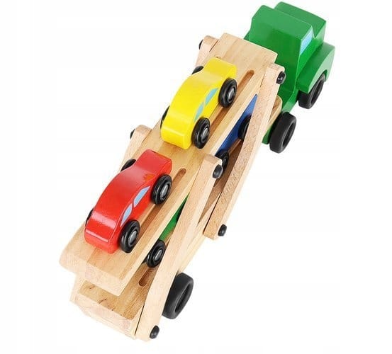 Laweta Ciężarówka Tir Drewniana Składana Zestaw + 4 Auta Autka Samochodziki