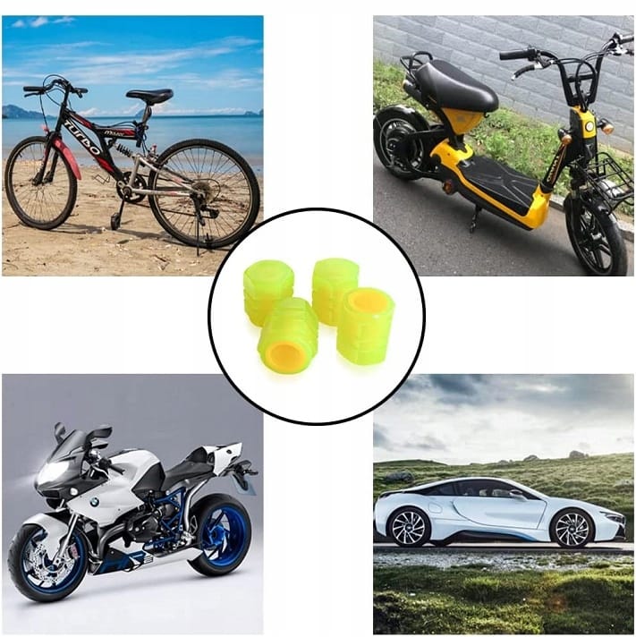 4 X Nakrętki Świecące Fluorescencyjne Na Wentyl Koło Samochodowy Auto Rower