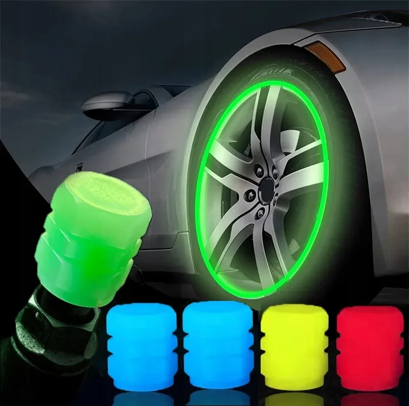 4 X Nakrętki Świecące Fluorescencyjne Na Wentyl Koło Samochodowy Auto Rower