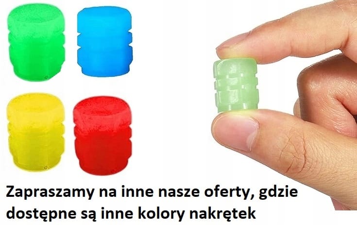 4 X Nakrętki Świecące Fluorescencyjne Na Wentyl Koło Samochodowy Auto Rower