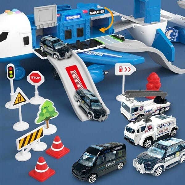 Interaktywny Samolot Policja Rozkładany Parking Auta Dzwig Zestaw Prezent