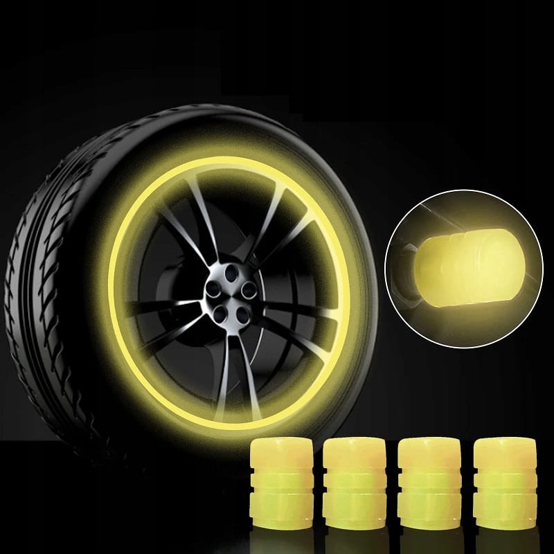 4 X Nakrętki Świecące Fluorescencyjne Na Wentyl Koło Samochodowy Auto Rower
