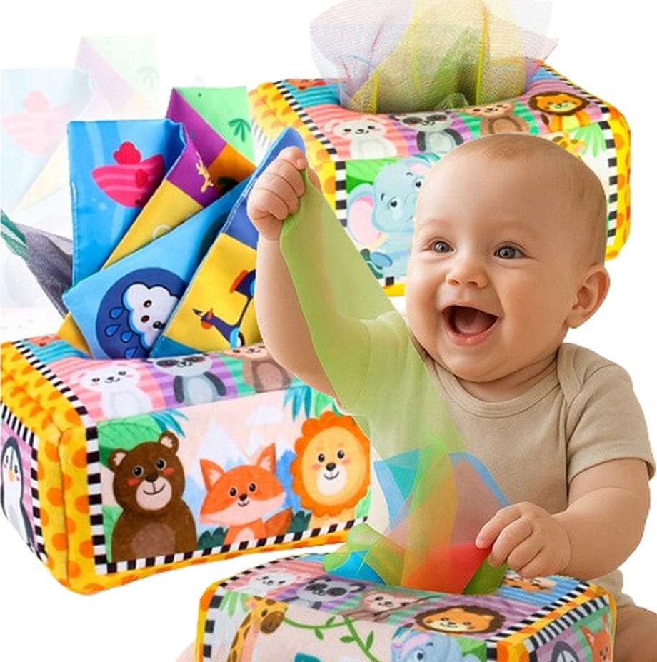 Sensoryczne Pudełko Pluszowe Z Chusteczkami Montessori Sorter Zwierzątka 0+