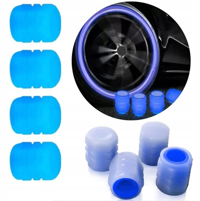 4 X Nakrętki Świecące Fluorescencyjne Na Wentyl Koło Samochodowy Auto Rower