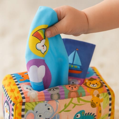 Sensoryczne Pudełko Pluszowe Z Chusteczkami Montessori Sorter Zwierzątka 0+