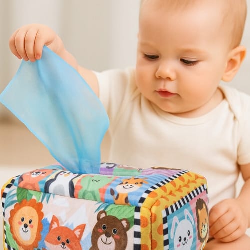 Sensoryczne Pudełko Pluszowe Z Chusteczkami Montessori Sorter Zwierzątka 0+