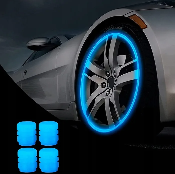 4 X Nakrętki Świecące Fluorescencyjne Na Wentyl Koło Samochodowy Auto Rower