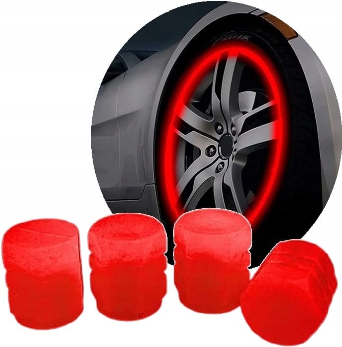 4 X Nakrętki Świecące Fluorescencyjne Na Wentyl Koło Samochodowy Auto Rower