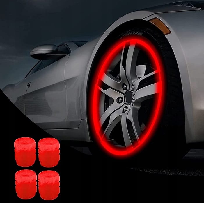 4 X Nakrętki Świecące Fluorescencyjne Na Wentyl Koło Samochodowy Auto Rower