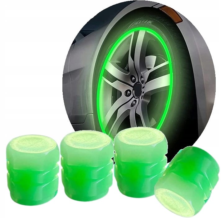 4 X Nakrętki Świecące Fluorescencyjne Na Wentyl Koło Samochodowy Auto Rower