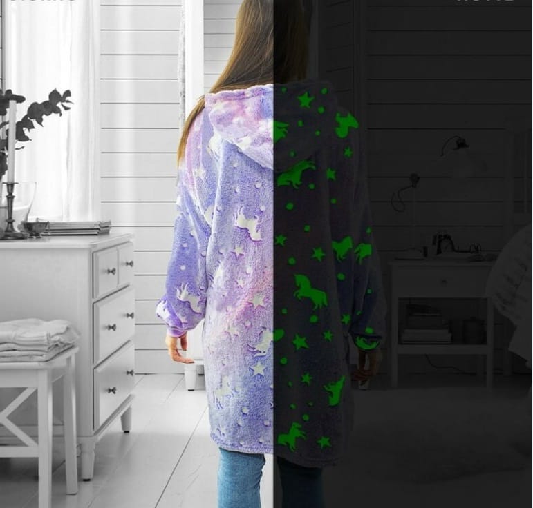 Ciepła Bluza Koc Oversize Kocbluza Gruba Futrzak 2w1 Z Kapturem Świeci Uni