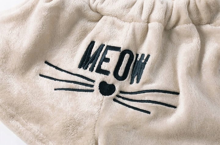 Pluszowa Piżama Damska Ciepła Dwuczęściowa Bluza Krótkie Spodenki Meow Kot