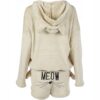 Pluszowa Piżama Damska Ciepła Dwuczęściowa Bluza Krótkie Spodenki Meow Kot