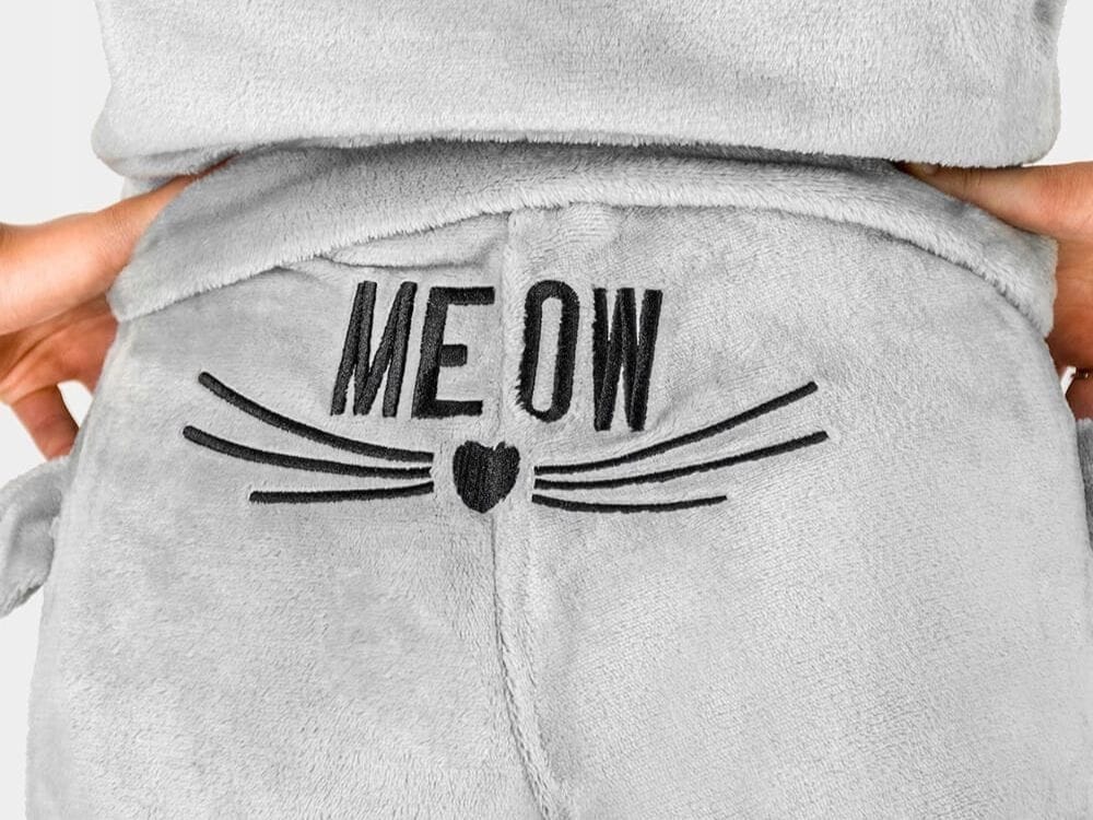 Pluszowa Piżama Damska Ciepła Dwuczęściowa Bluza Krótkie Spodenki Meow Kot