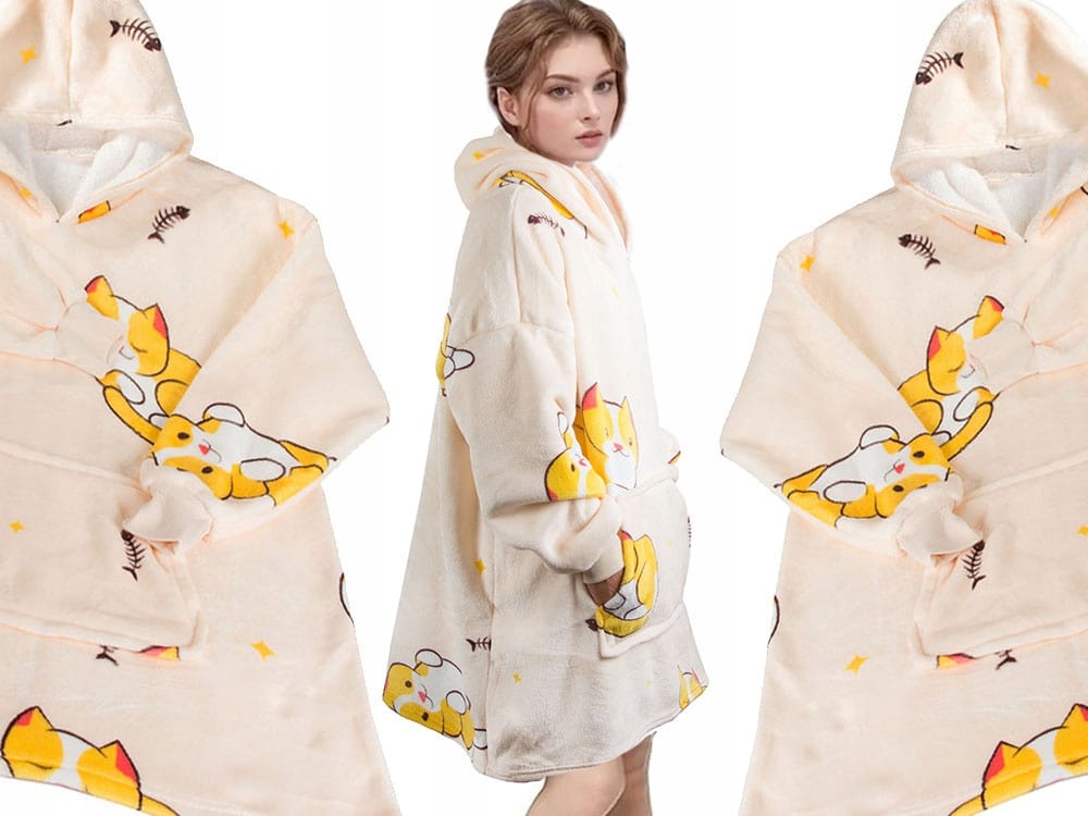 Koc Bluza Oversize Gruba Kocobluza 2w1 Xxl Wzór Kotki Futrzak Bluzo Koc
