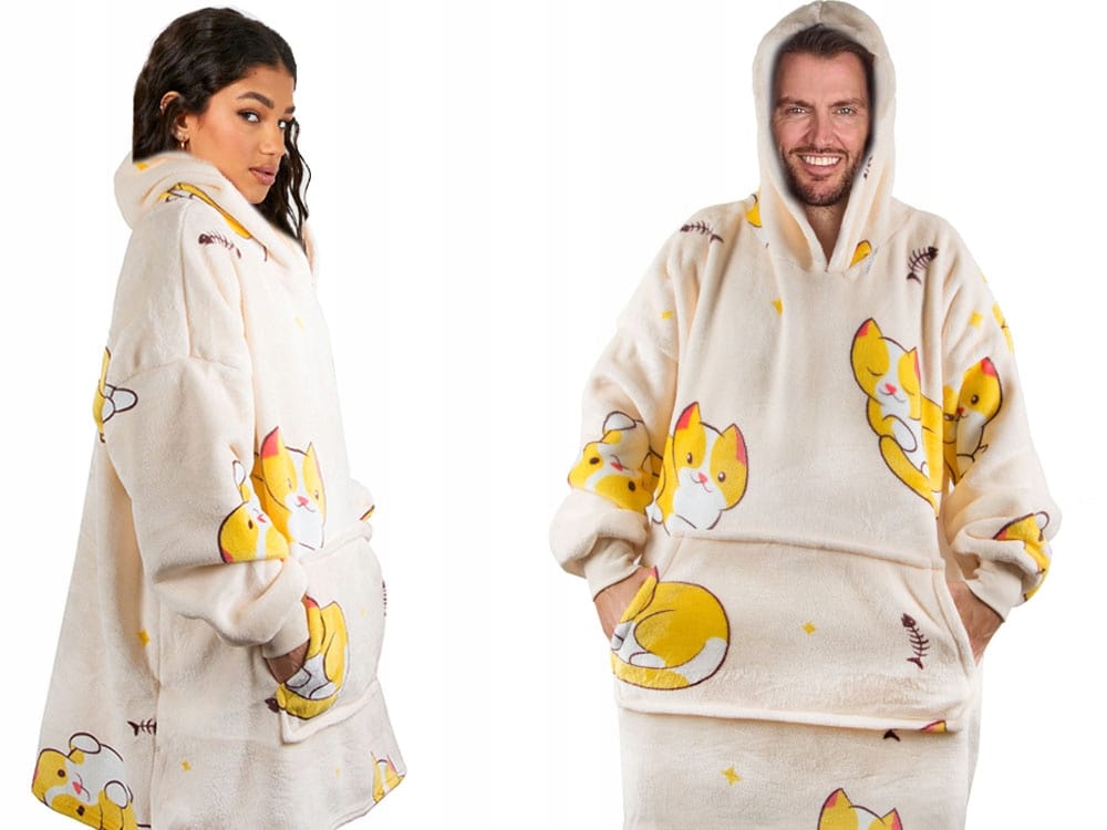 Koc Bluza Oversize Gruba Kocobluza 2w1 Xxl Wzór Kotki Futrzak Bluzo Koc