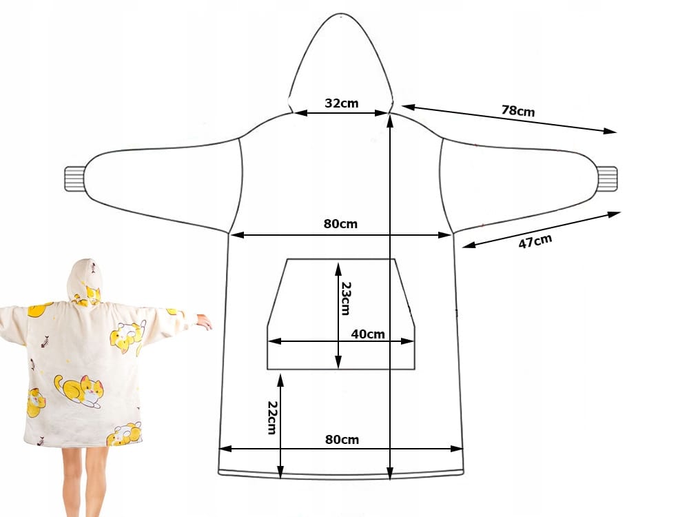 Koc Bluza Oversize Gruba Kocobluza 2w1 Xxl Wzór Kotki Futrzak Bluzo Koc